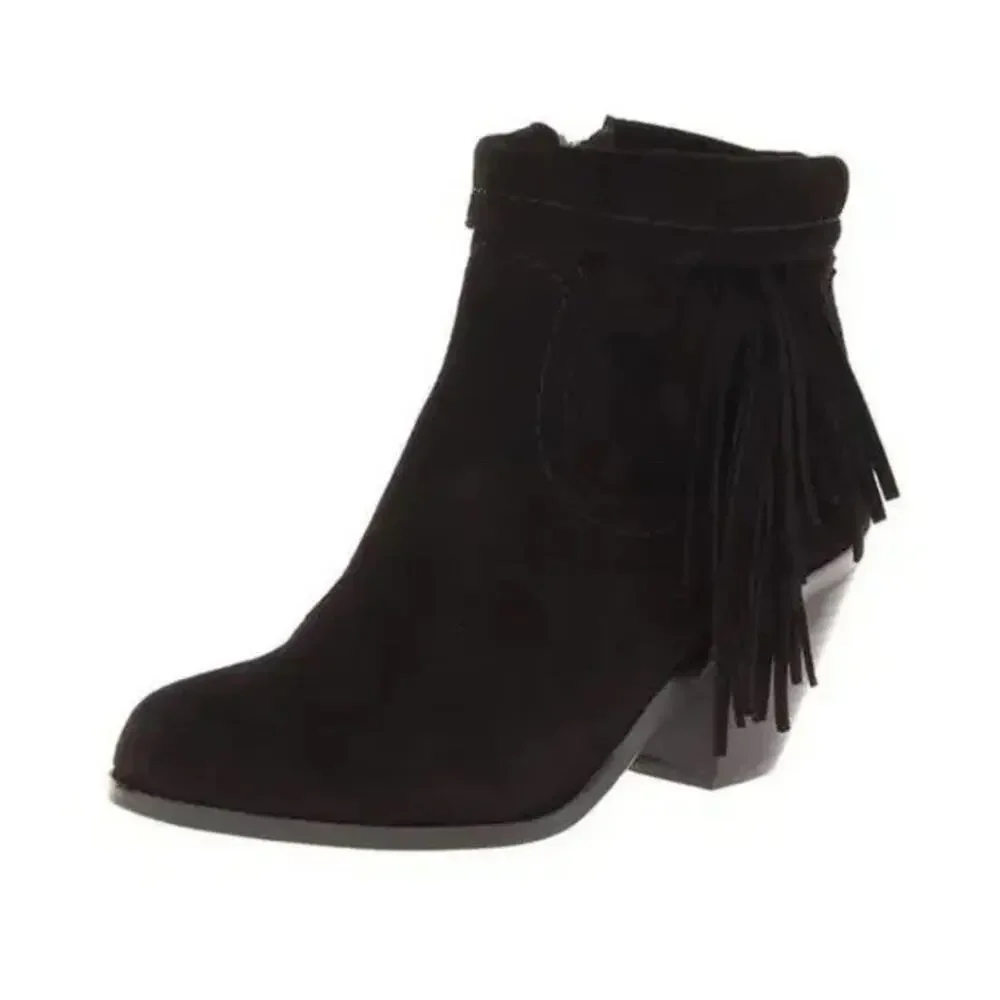 Sam Edelman Louie 7.5 M Booties Black‎ Suede Fringe Western Ankle Boots Cowgirl